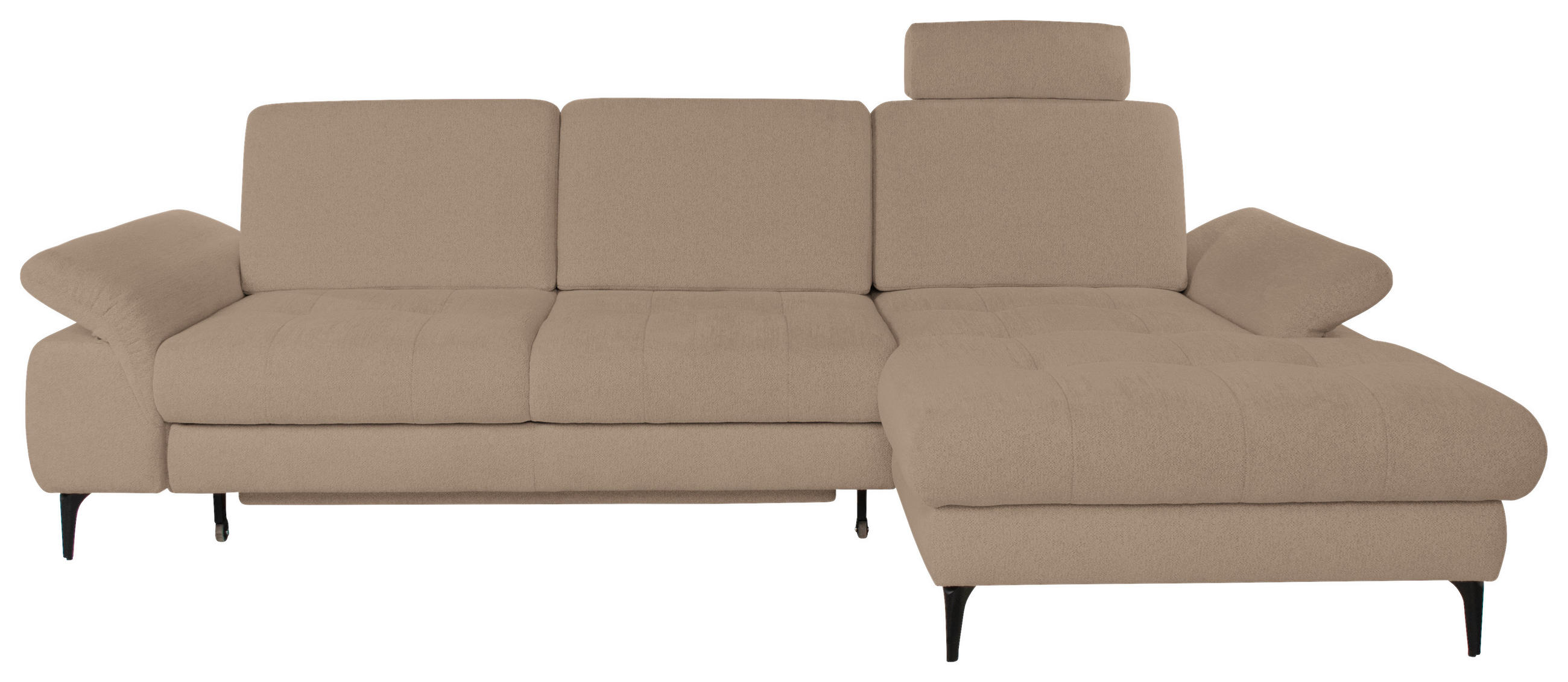 ECKSOFA ALMA in Chenille Beige  285/191 cm  - Beige/Schwarz, Design, Textil/Metall (285/191cm) - Livetastic