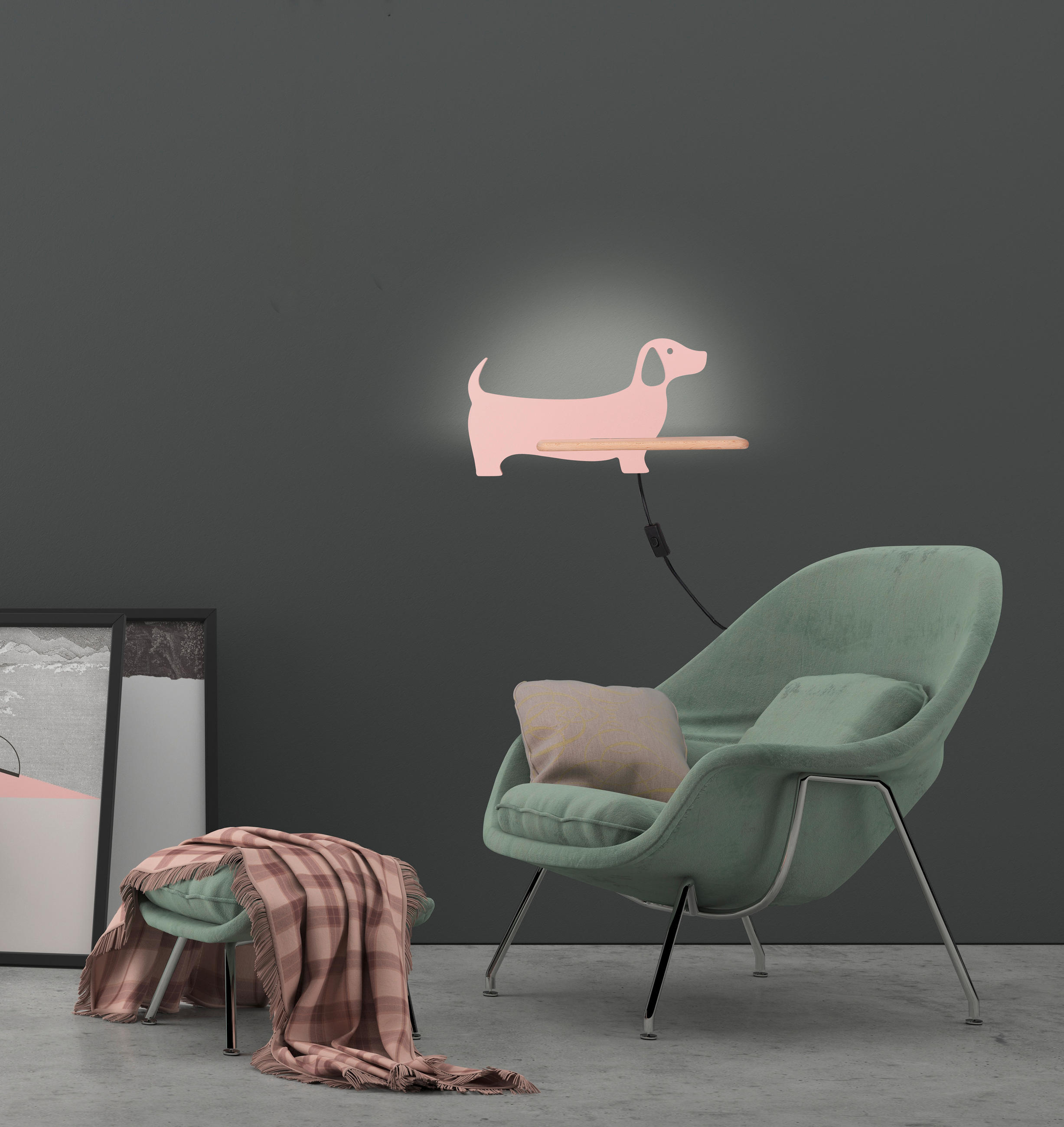 VÄGGLAMPA FÖR BARN Dog 36.5/12/18.5 cm   - pink, Klassisk, metall/trämaterial (36.5/12/18.5cm)