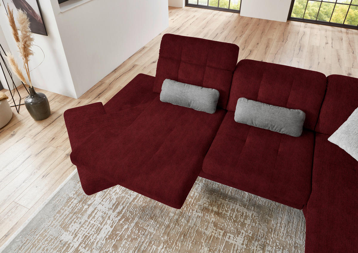 ECKSOFA in Flachgewebe Bordeaux  - Bordeaux/Schwarz, Design, Textil/Metall (309/190cm) - Beldomo Style