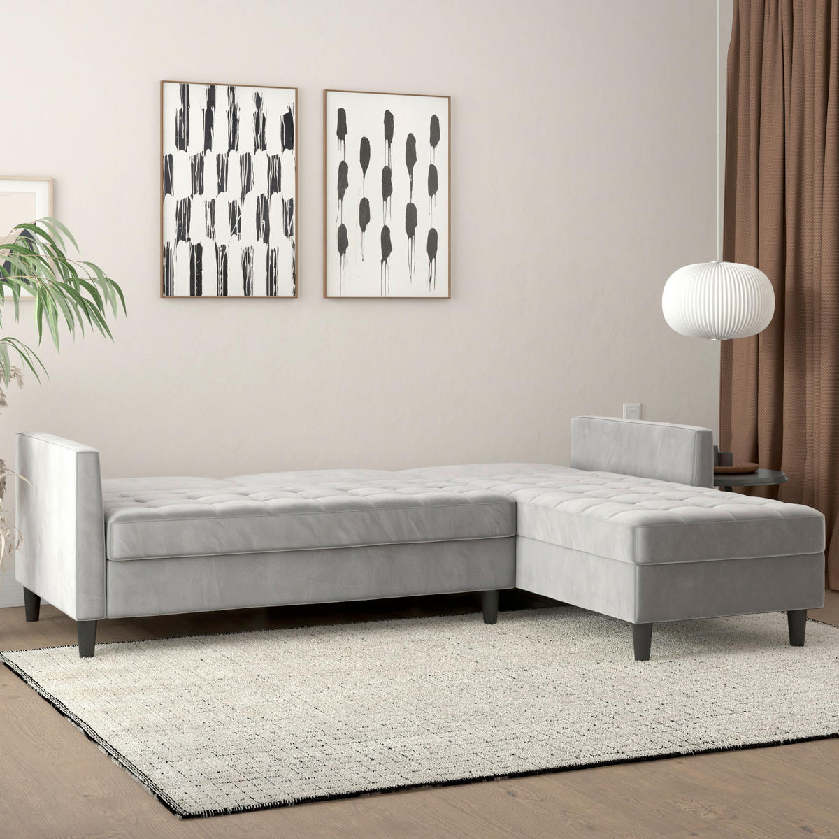 ECKSOFA PALERMO Grau Velours Schlaffunktion, Stauraum  - Schwarz/Grau, Basics, Kunststoff/Textil (213/154cm) - Livetastic