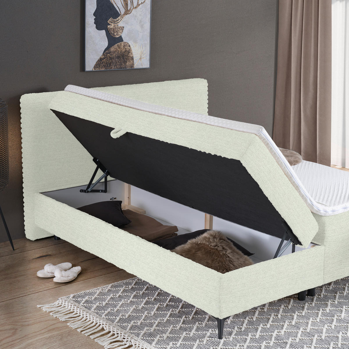 BOXBETT 160/200 cm  in Weiß  - Schwarz/Weiß, Design, Holz/Holzwerkstoff (160/200cm) - Xora