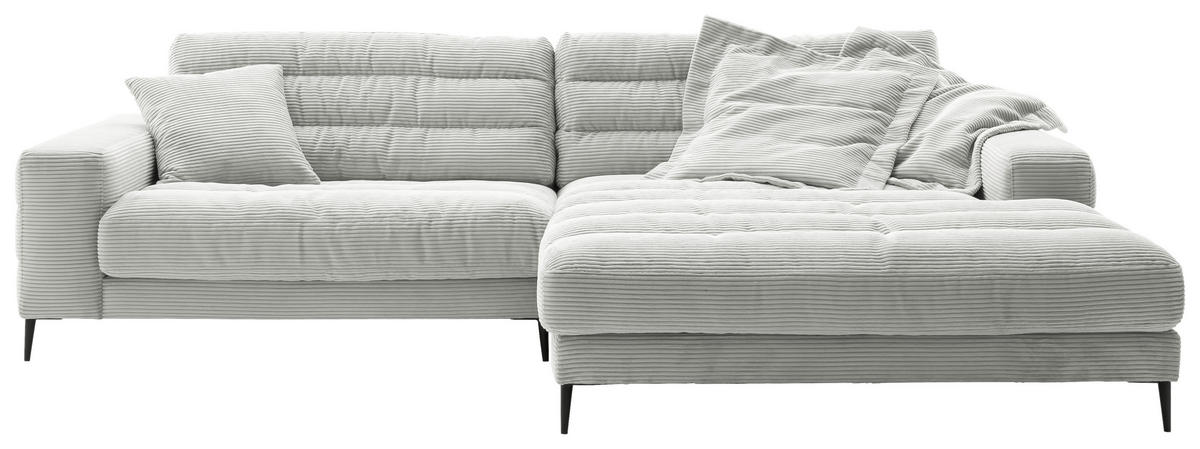 ECKSOFA Badia Hellgrau Cord  - Hellgrau/Schwarz, Design, Textil/Metall (296/207cm) - Dieter Knoll