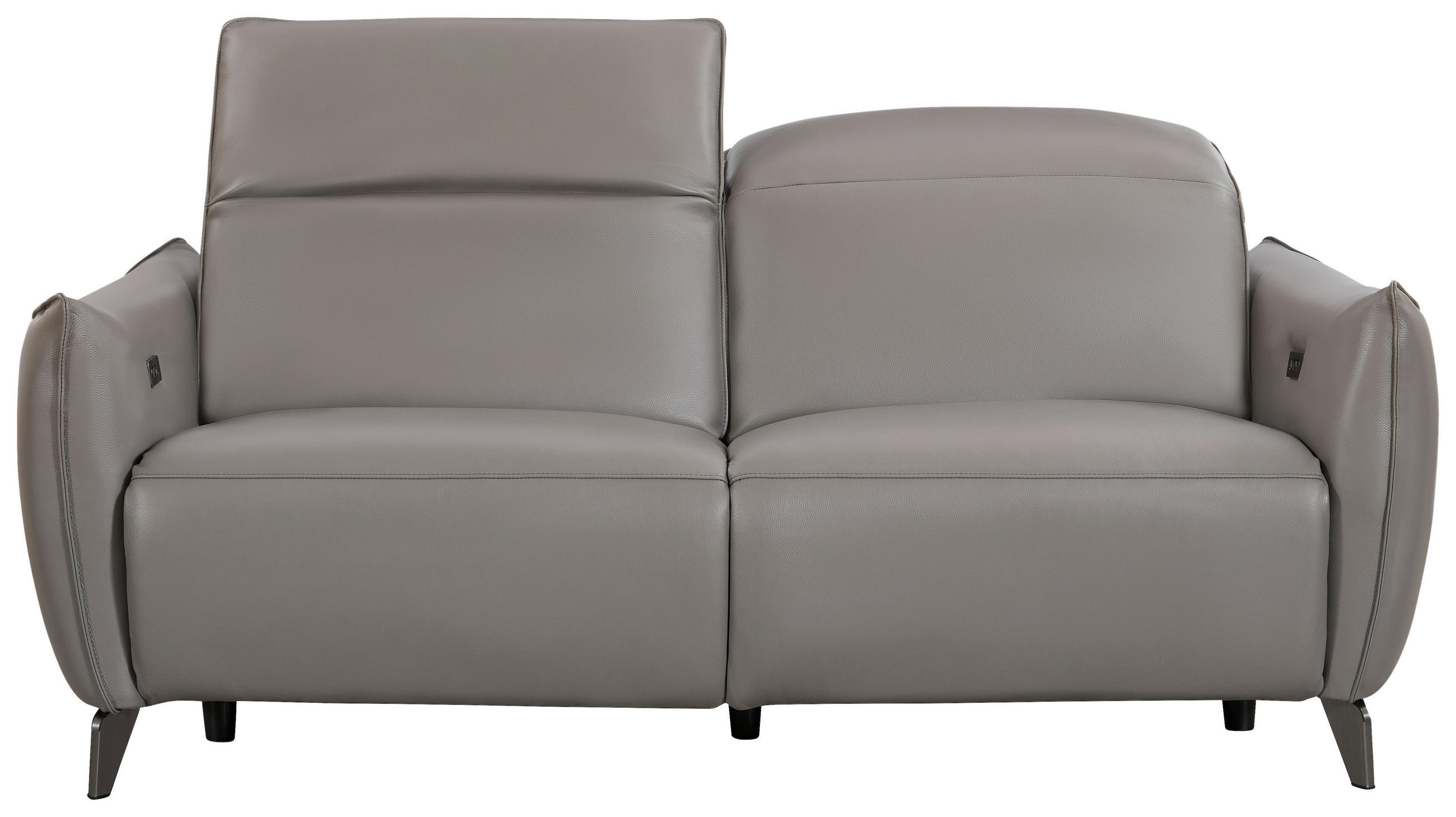 2,5-SITZER Grau Echtleder  - Grau, Design, Leder/Metall (184/79-99/104cm) - Novel