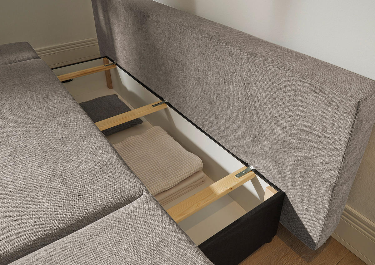 SCHLAFSOFA  mit Schlafen auf Sitzhöhe, Rücken echt Mikrofaser Taupe  - Taupe/Schwarz, KONVENTIONELL, Kunststoff/Textil (212/88/101cm) - MID.YOU