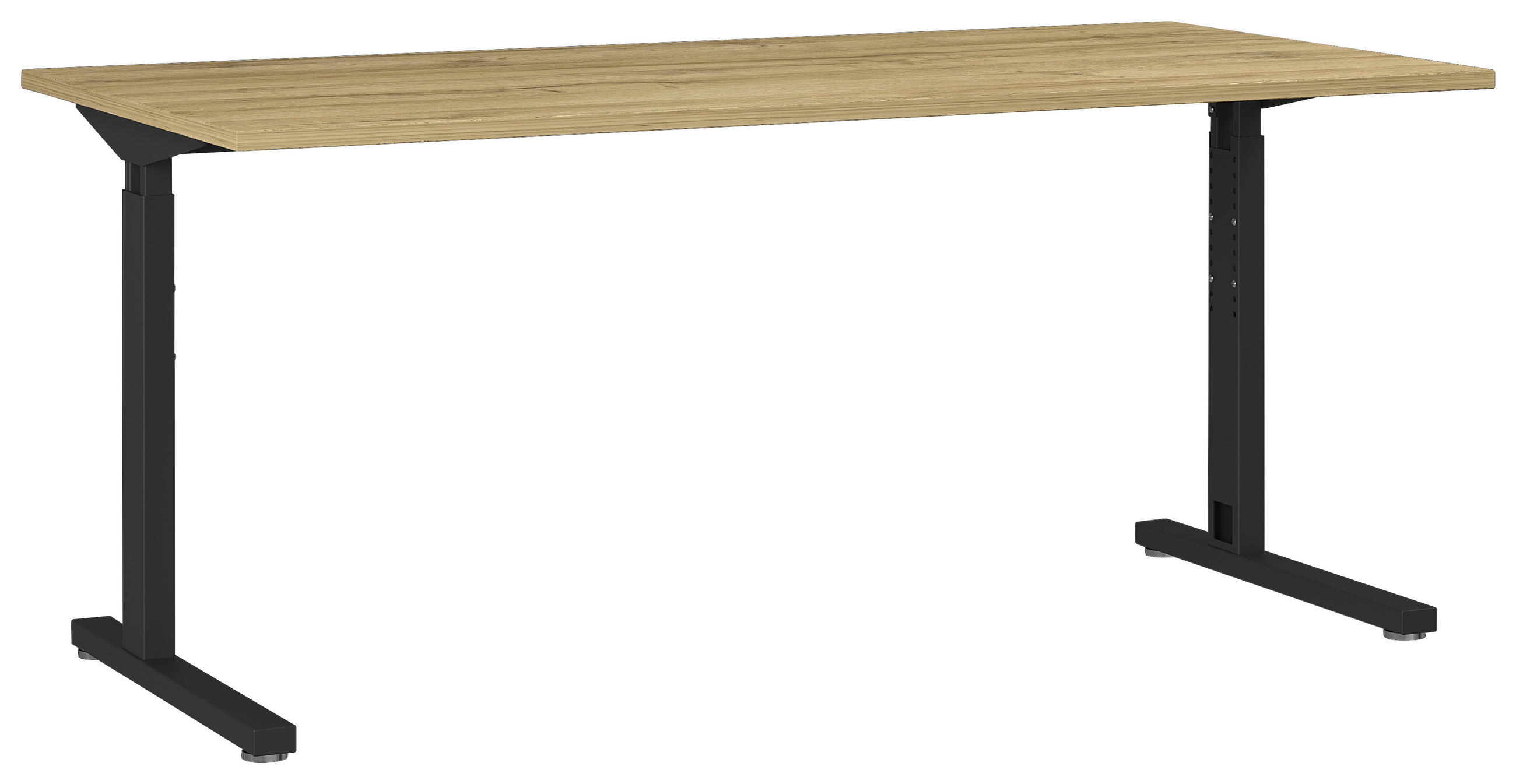 SCHREIBTISCH höhenverstellbar  - Eichefarben/Schwarz, KONVENTIONELL, Holzwerkstoff/Metall (160/70/80cm) - Germania