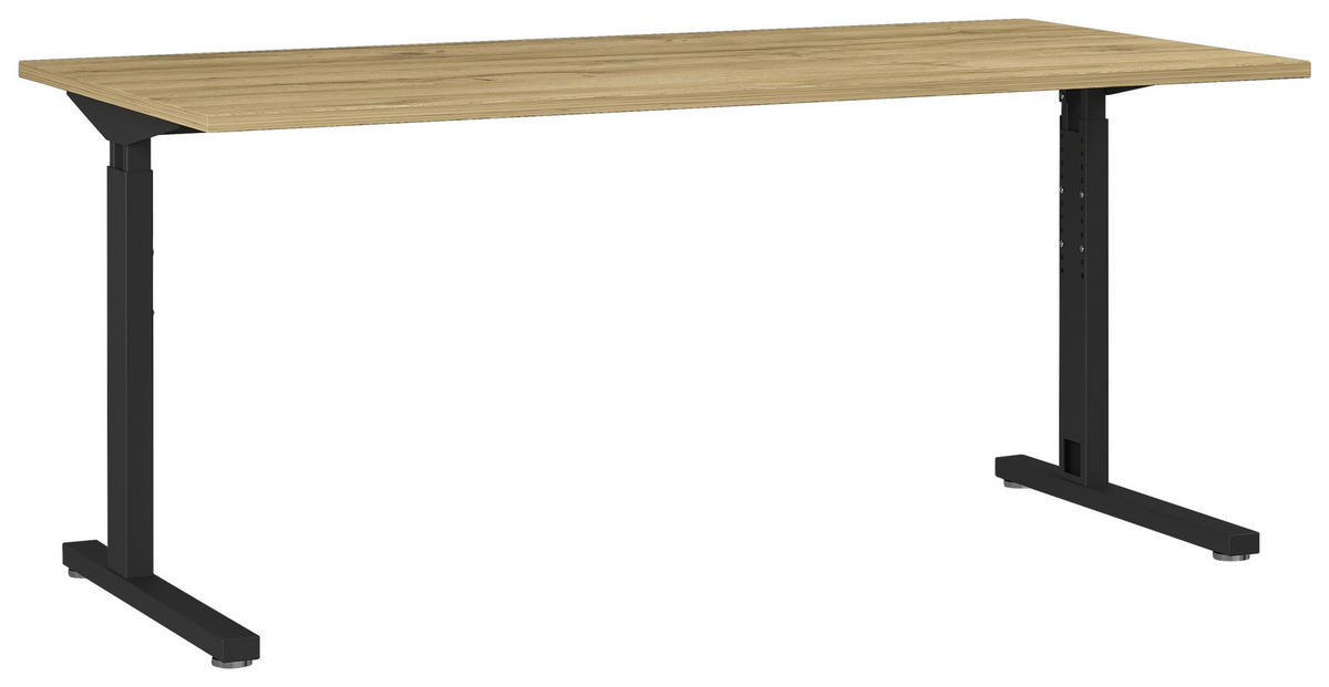 SCHREIBTISCH  Schwarz, Eichefarben höhenverstellbar  - Eichefarben/Schwarz, KONVENTIONELL, Holzwerkstoff/Metall (160/70/80cm) - Germania