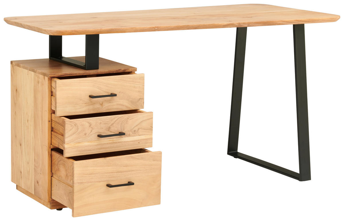 SCHREIBTISCH  in Schwarz, Akaziefarben  - Schwarz/Akaziefarben, MODERN, Holz/Metall (145/76/67cm) - MID.YOU