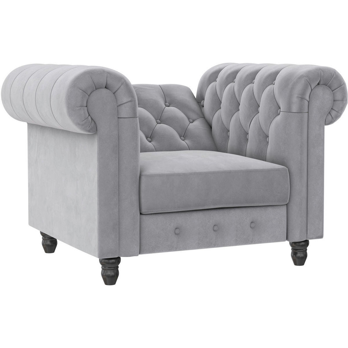 SESSEL in Velours Hellgrau  - Hellgrau/Schwarz, Basics, Holz/Textil (111/83/87cm) - Livetastic