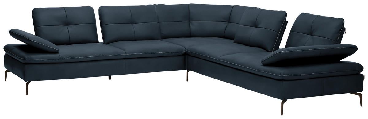 ECKSOFA in Echtleder Dunkelblau  - Bronzefarben/Dunkelblau, Design, Leder/Metall (298/298cm) - Chilliano