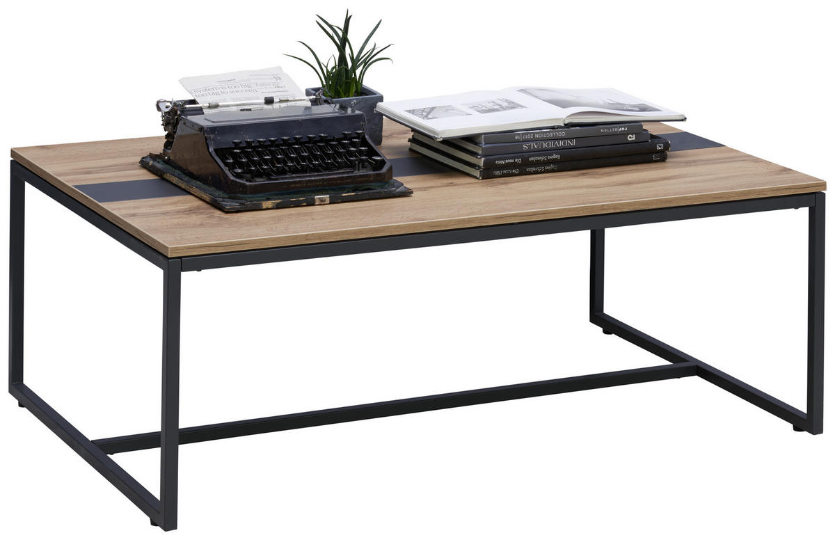 COUCHTISCH in Holzwerkstoff 110/70/42,4 cm  - Eichefarben/Schwarz, Design, Holzwerkstoff/Metall (110/70/42,4cm) - Hom`in