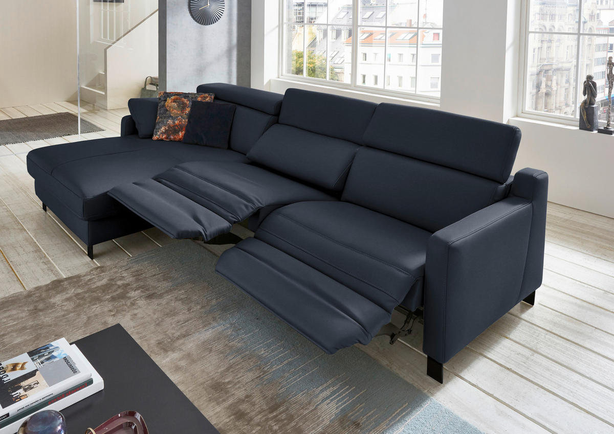 ECKSOFA Echtleder Dunkelblau  - Schwarz/Dunkelblau, Design, Leder/Metall (176/291cm) - Valdera