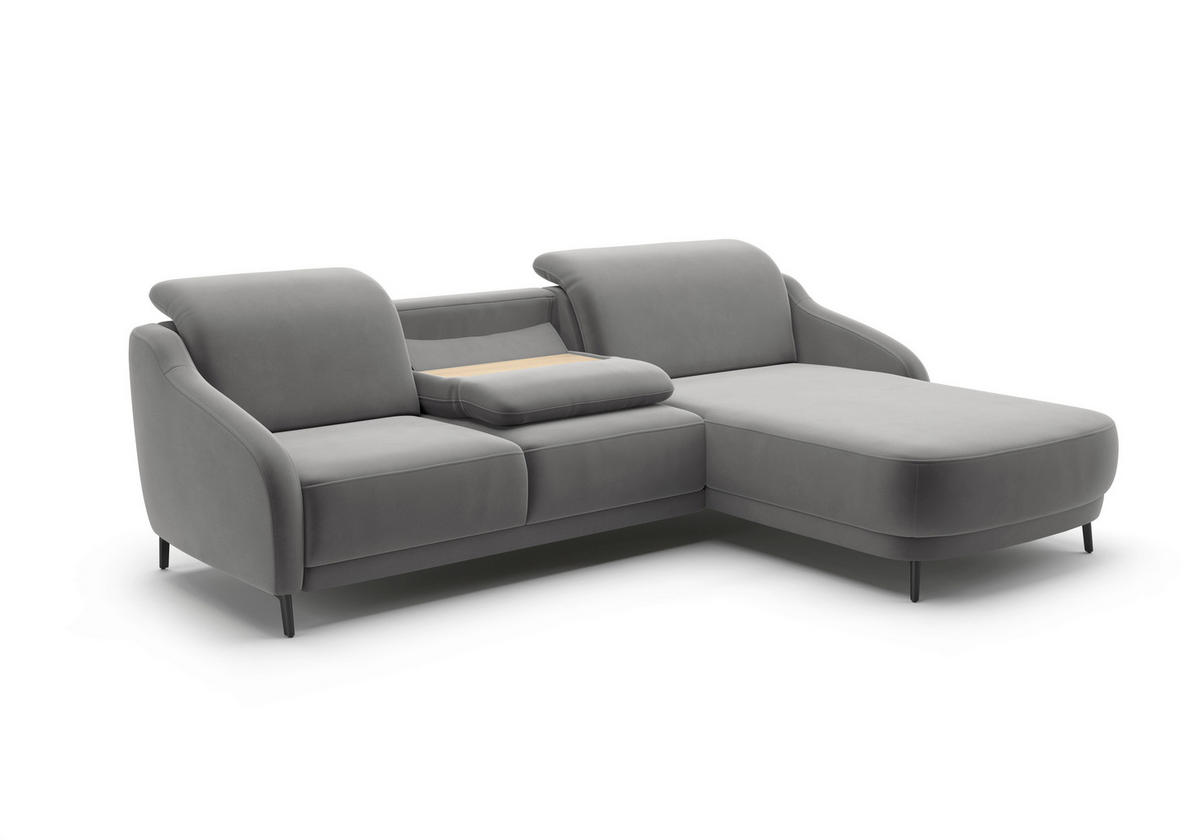 ECKSOFA BLUES V Grau Samt  - Schwarz/Grau, MODERN, Textil/Metall (271/191cm) - Sit & More