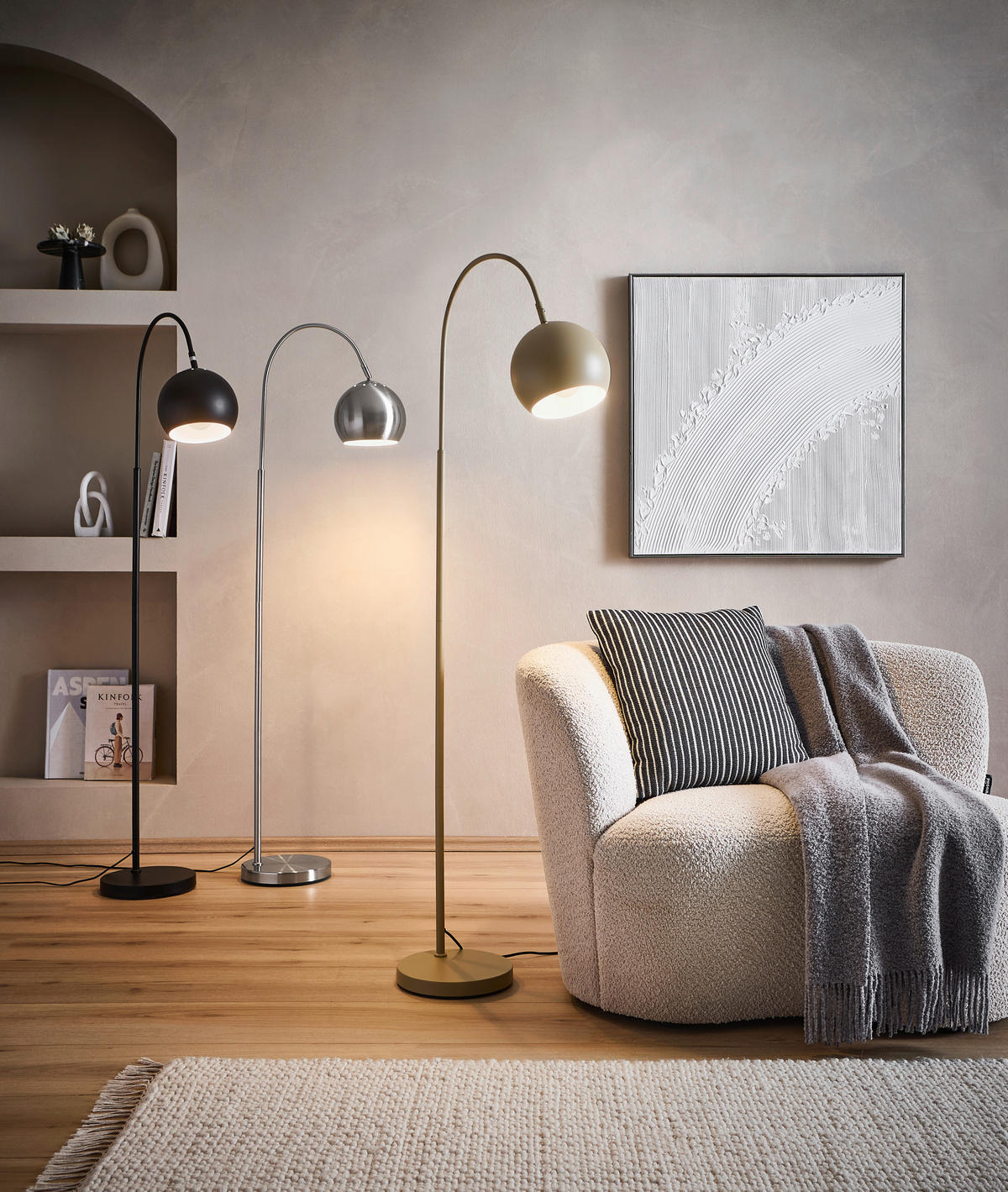 STEHLEUCHTE Minimalistisch 46/25/150 cm  - Sandfarben/Schwarz, Basics, Kunststoff/Metall (46/25/150cm) - Globo