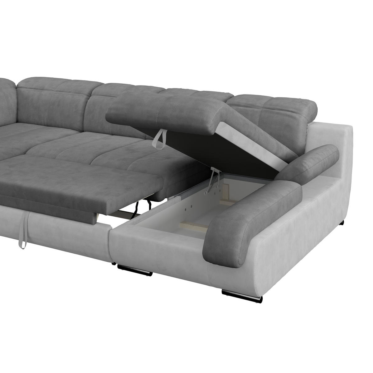 WOHNLANDSCHAFT Hellgrau, Dunkelgrau Mikrofaser  - Chromfarben/Dunkelgrau, MODERN, Textil/Metall (228/345/184cm) - MID.YOU