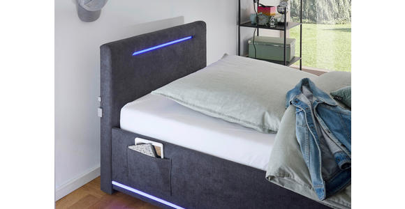 POLSTERBETT 90/200 cm,  in Graphitfarben, Beleuchtung,  - Schwarz/Graphitfarben, Design, Kunststoff/Textil (90/200cm) - Xora