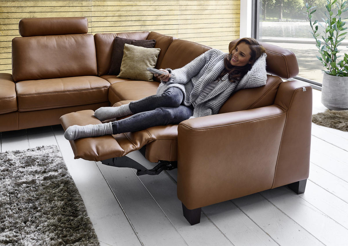 ECKSOFA in Echtleder Braun  235/259 cm  - Eichefarben/Braun, Design, Leder/Holz (235/259cm) - Valdera