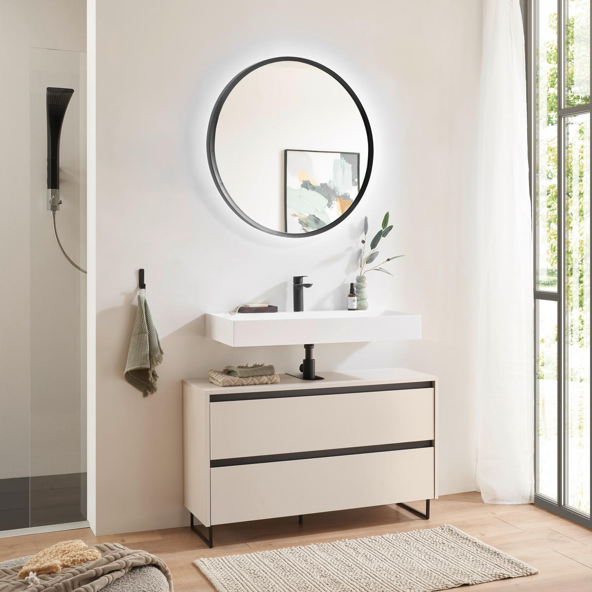 WASCHBECKENUNTERSCHRANK 100/60/36 cm  - Kaschmir/Schwarz, LIFESTYLE, Holzwerkstoff/Metall (100/60/36cm) - Xora