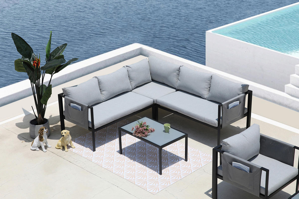 LOUNGEGRUPP  - grå/svart, Design, metall/glas - Livetastic