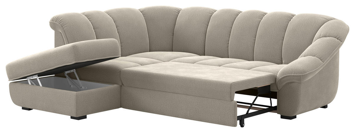 ECKSOFA Graubraun Chenille Bettkasten, Schlaffunktion, Rücken echt  - Graubraun/Schwarz, KONVENTIONELL, Kunststoff/Textil (222/260cm) - Welnova