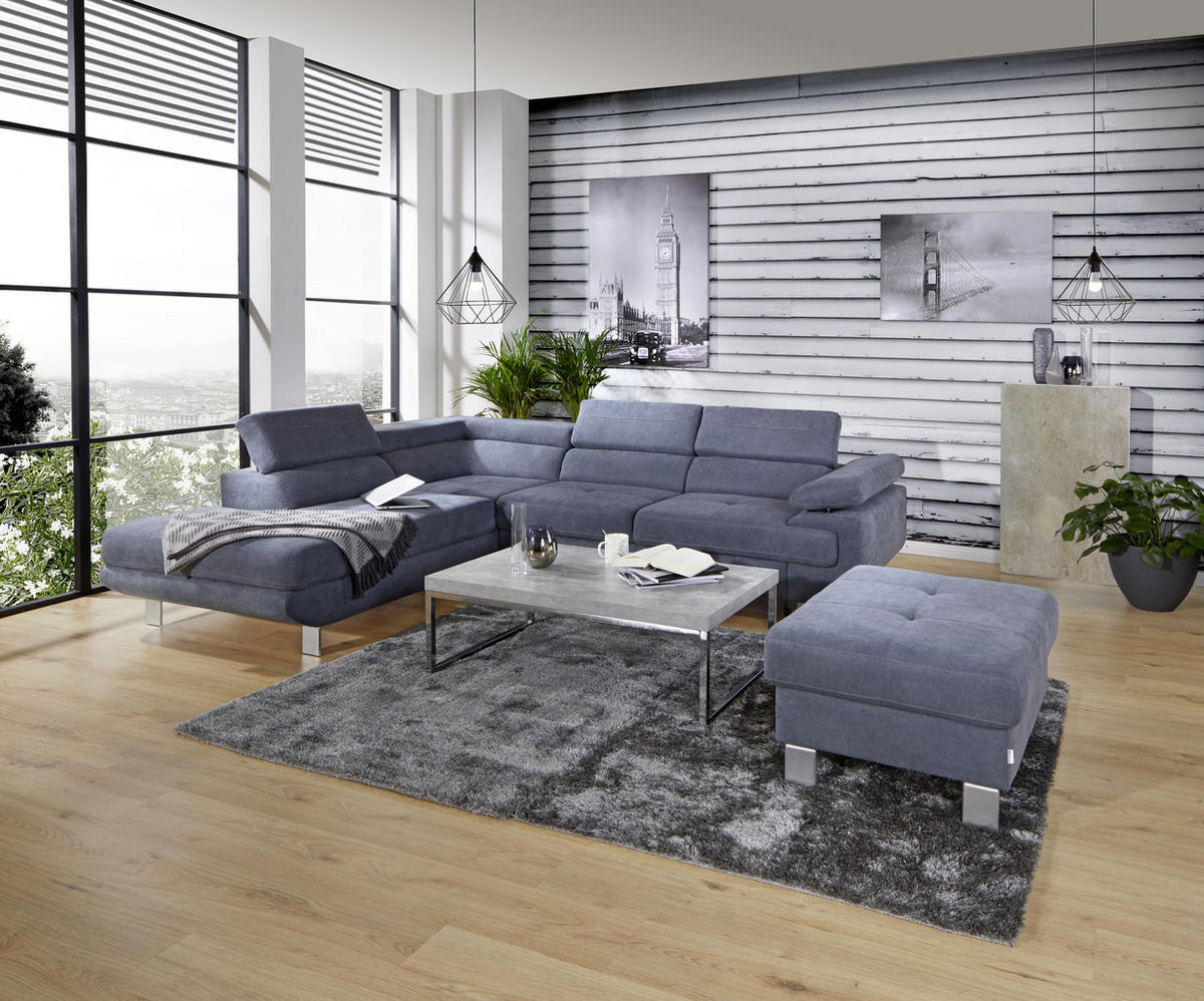 HÖRNSOFFA i dräll blågrå  - blågrå, Modern, metall/textil (230/270cm) - MID.YOU