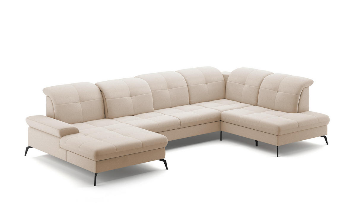 WOHNLANDSCHAFT in Flachgewebe Creme  - Creme/Schwarz, Konventionell, Textil/Metall (185/357/231cm) - Sit & More
