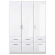 DREHTÜRENSCHRANK 136/197/54 cm 3-türig  - Weiß Hochglanz/Alufarben, KONVENTIONELL, Holzwerkstoff/Kunststoff (136/197/54cm) - Carryhome