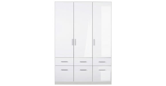DREHTÜRENSCHRANK 136/197/54 cm 3-türig Weiß, Weiß Hochglanz - Weiß Hochglanz/Alufarben, Design, Holzwerkstoff/Kunststoff (136/197/54cm) - Carryhome