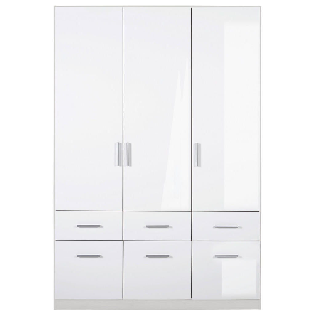 Thumbnail - Carryhome Drehtürenschrank, Weiß, Weiß Hochglanz, Kunststoff, 2 Fächer, 6 Schubladen, 136x197x54 cm, Blauer Engel, Golde...