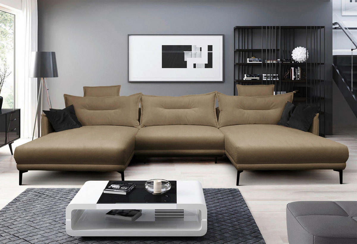 WOHNLANDSCHAFT NUOVO U in Cord Taupe  - Taupe/Schwarz, Design, Textil/Metall (194/360/194cm) - MID.YOU