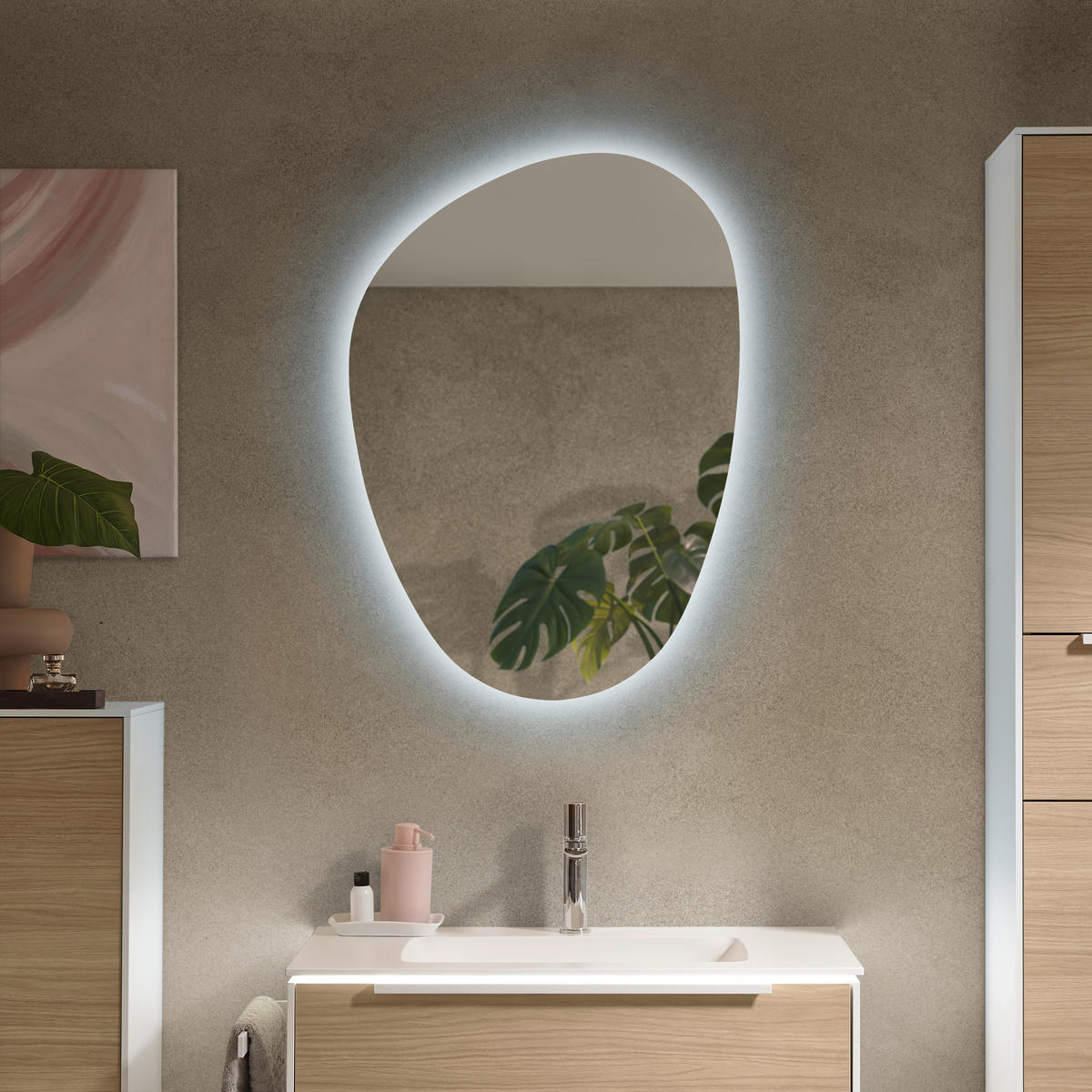 BADEZIMMER 3-teilig  in 80,5 cm  - Eichefarben/Weiß, Design, Holzwerkstoff/Stein (80,5cm) - Musterring