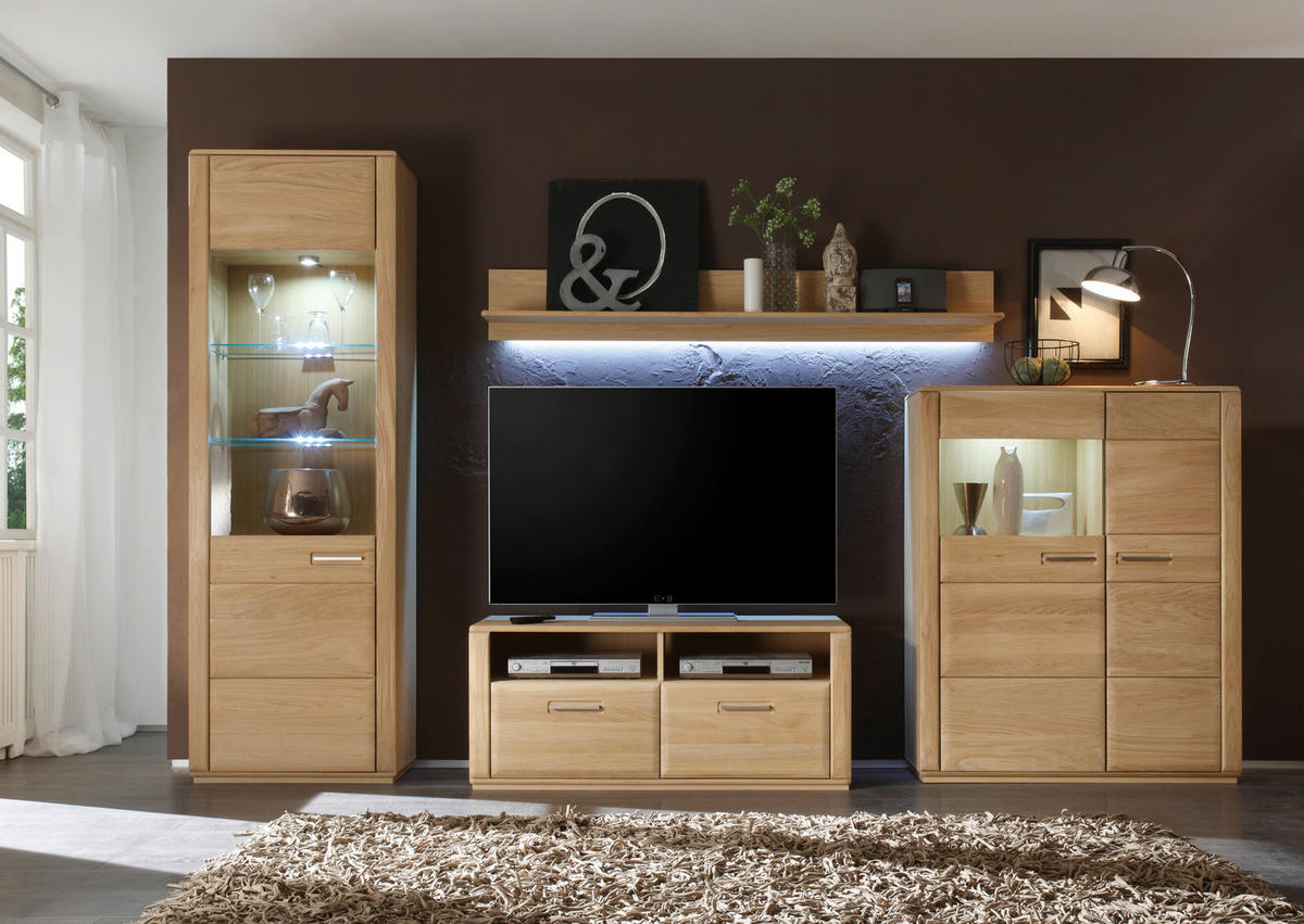 HIGHBOARD  in 107/131/38 cm  - Eichefarben/Silberfarben, Design, Glas/Holz (107/131/38cm) - Livetastic