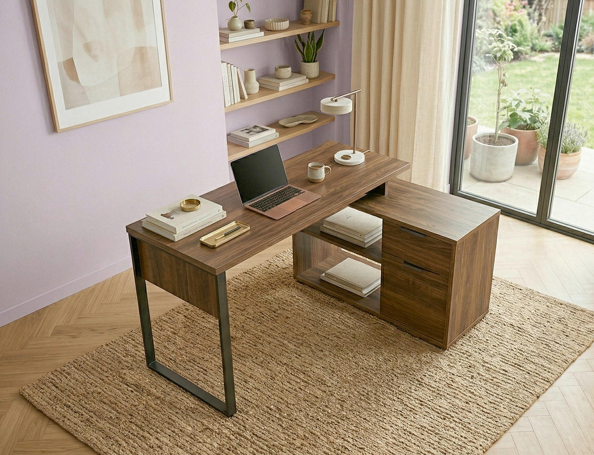 ECKSCHREIBTISCH 140/76/100 cm Walnussfarben Stauraum, seitenverkehrt montierbar, in verschiedenen Holz-Dekoren erhältlich  - Eichefarben/Anthrazit, LIFESTYLE, Holzwerkstoff/Metall (140/76/100cm) - MID.YOU