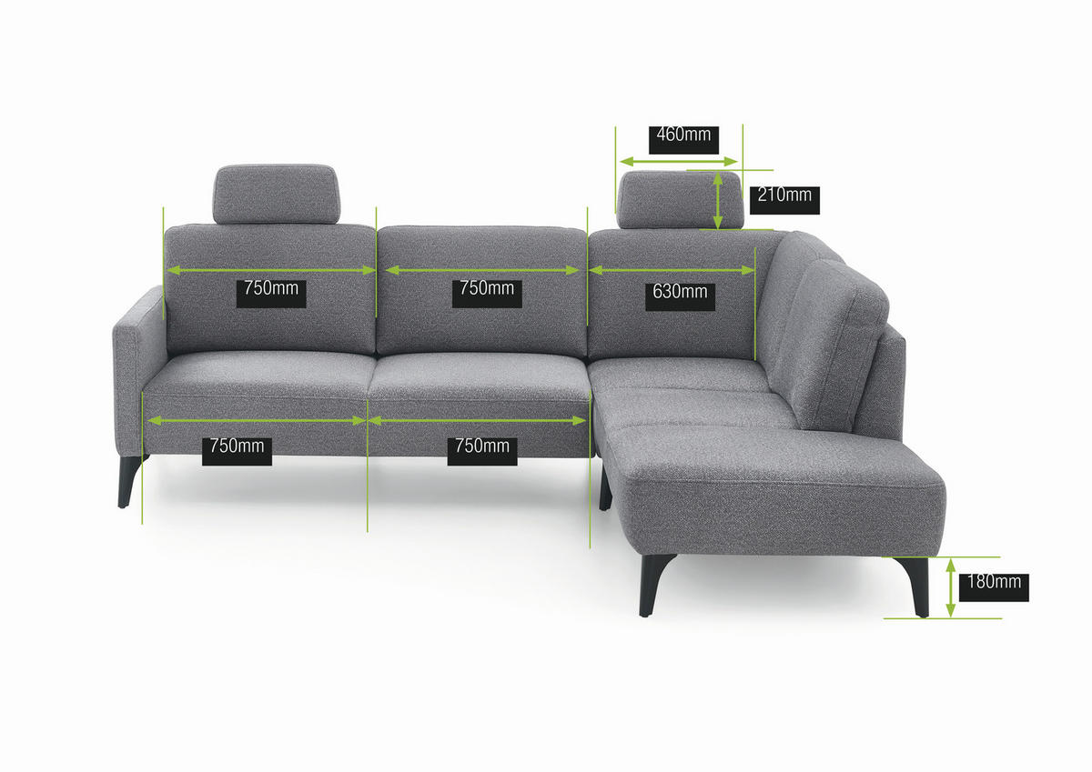 ECKSOFA  in Mikrofaser Grau  218/255 cm  - Schwarz/Grau, Design, Textil/Metall (218/255cm) - Elegando