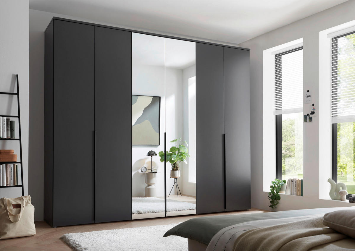 DREHTÜRENSCHRANK 270/225/52 cm 6-türig Graphitfarben  - Graphitfarben/Schwarz, MODERN, Glas/Holzwerkstoff (270/225/52cm) - MID.YOU