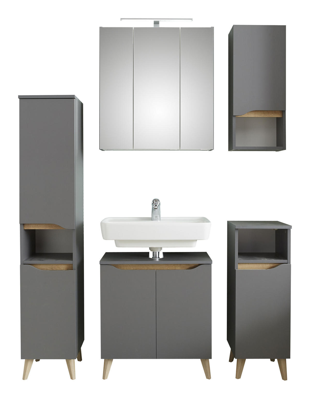BADEZIMMER 5-teilig  in 125 cm  - Eichefarben/Dunkelgrau, KONVENTIONELL, Glas/Holzwerkstoff (125cm) - Pelipal