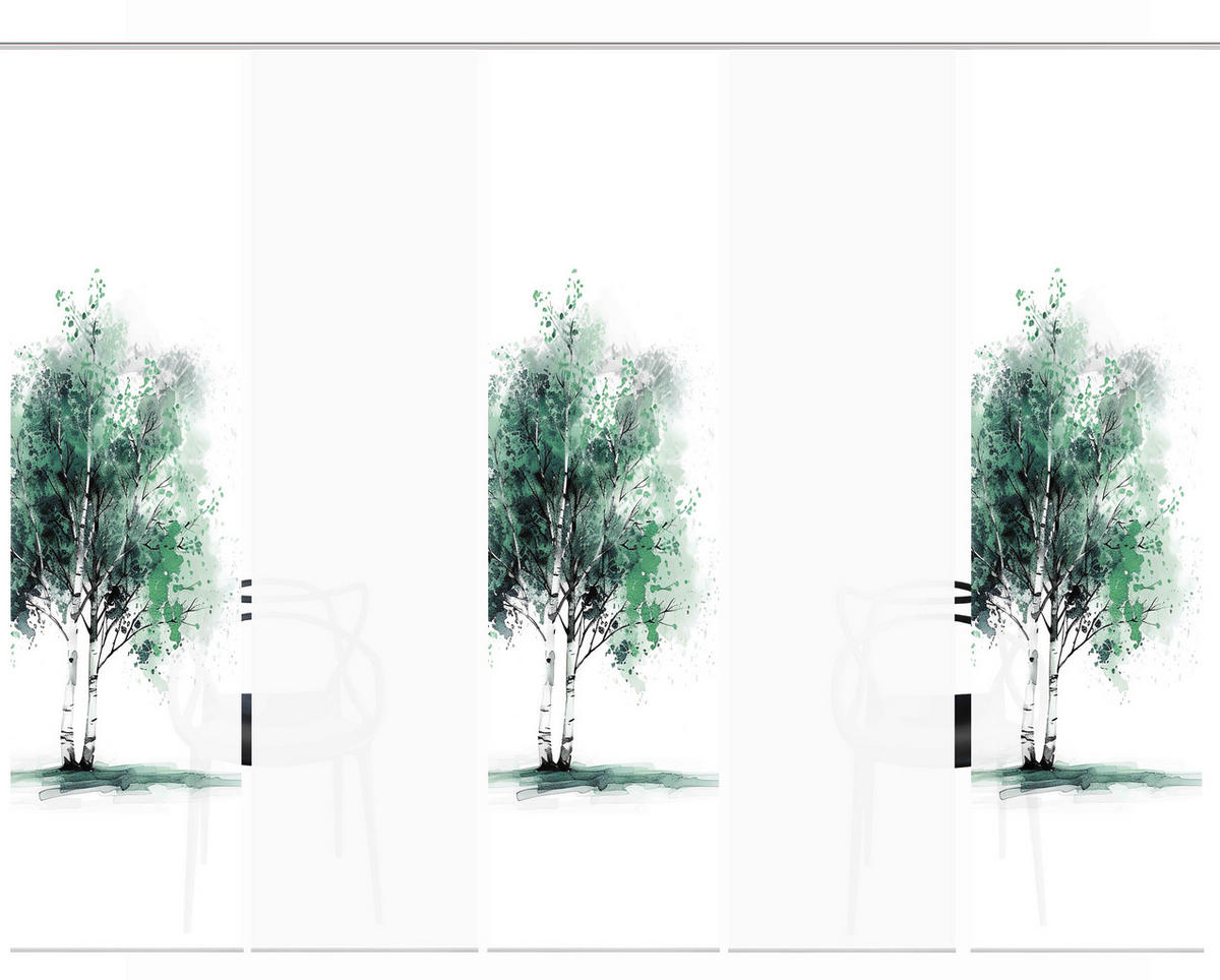 FLÄCHENVORHANG  5 Stück  blickdicht  60/245 cm   - Weiß/Grün, Natur, Textil (60/245cm)