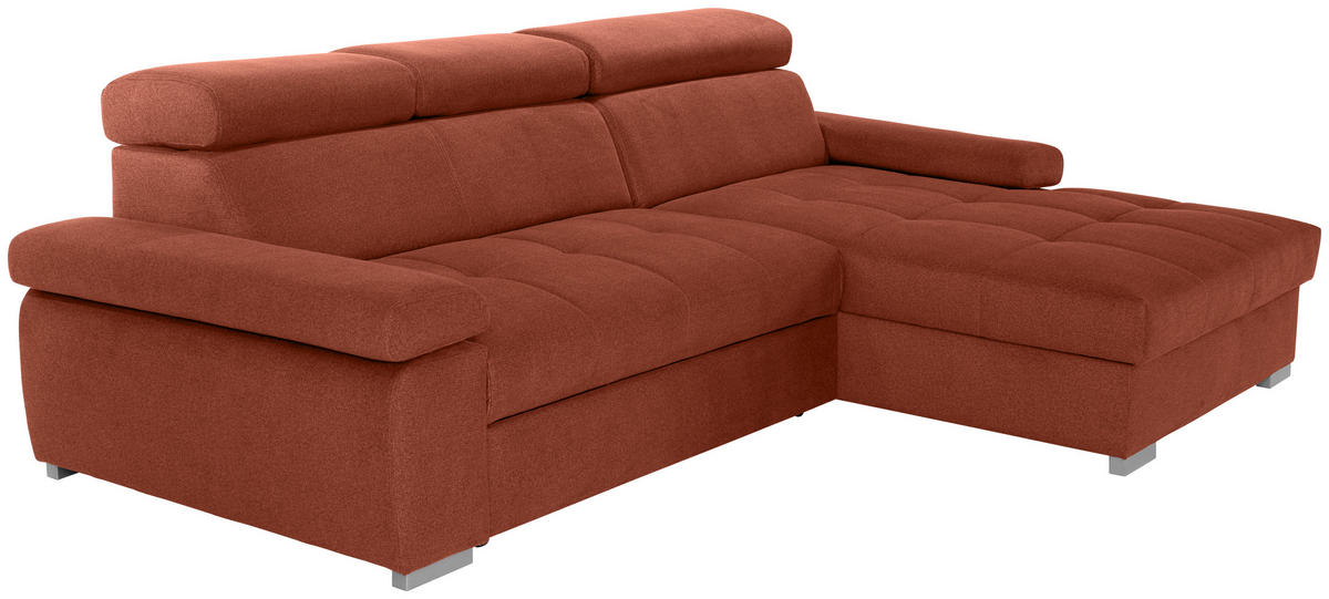 ECKSOFA in Velours Rostfarben  - Rostfarben/Silberfarben, Design, Holz/Textil (292/183cm) - Livetastic
