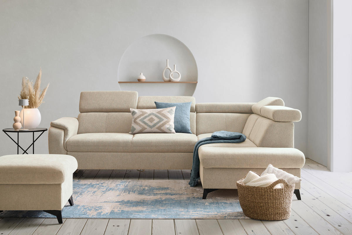 ECKSOFA in Chenille Naturfarben  - Schwarz/Naturfarben, Design, Textil/Metall (260/203cm) - Stylife