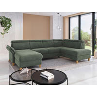 WOHNLANDSCHAFT GLENDALE E Dunkelgrün Flachgewebe  - Dunkelgrün/Eichefarben, KONVENTIONELL, Holz/Textil (166/321/193cm) - Sit & More