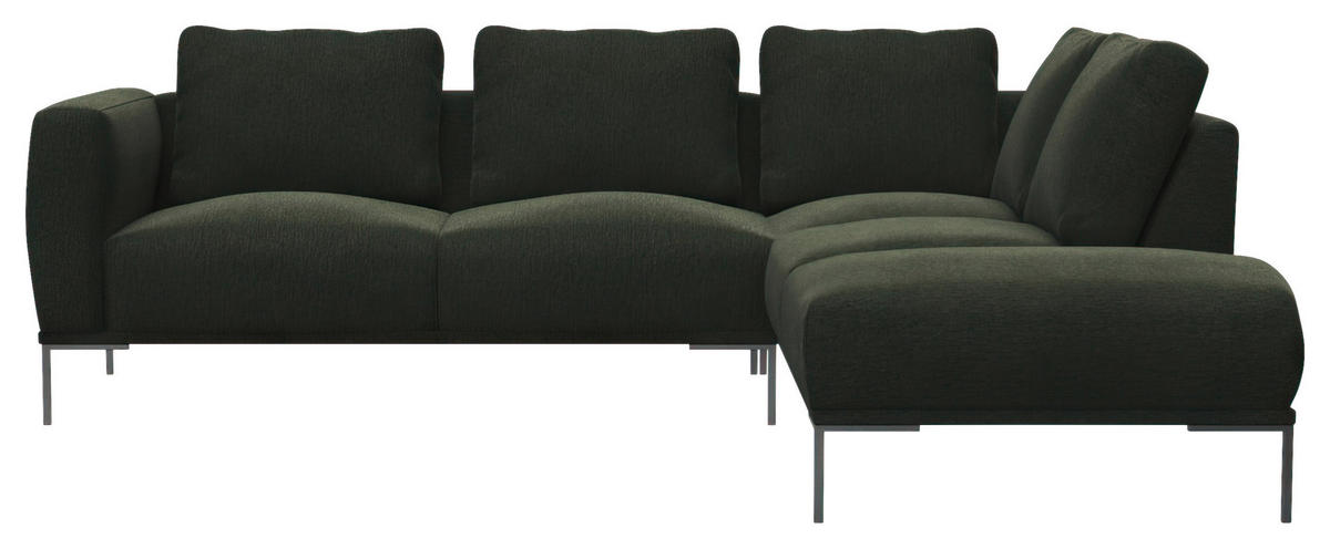 ECKSOFA Waldgrün Flachgewebe, Webstoff  - Waldgrün/Schwarz, Design, Textil/Metall (252/206cm) - Livetastic