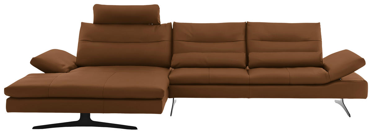 ECKSOFA in Echtleder Cognac  158/342 cm  - Cognac/Schwarz, MODERN, Leder/Metall (158/342cm) - Chilliano