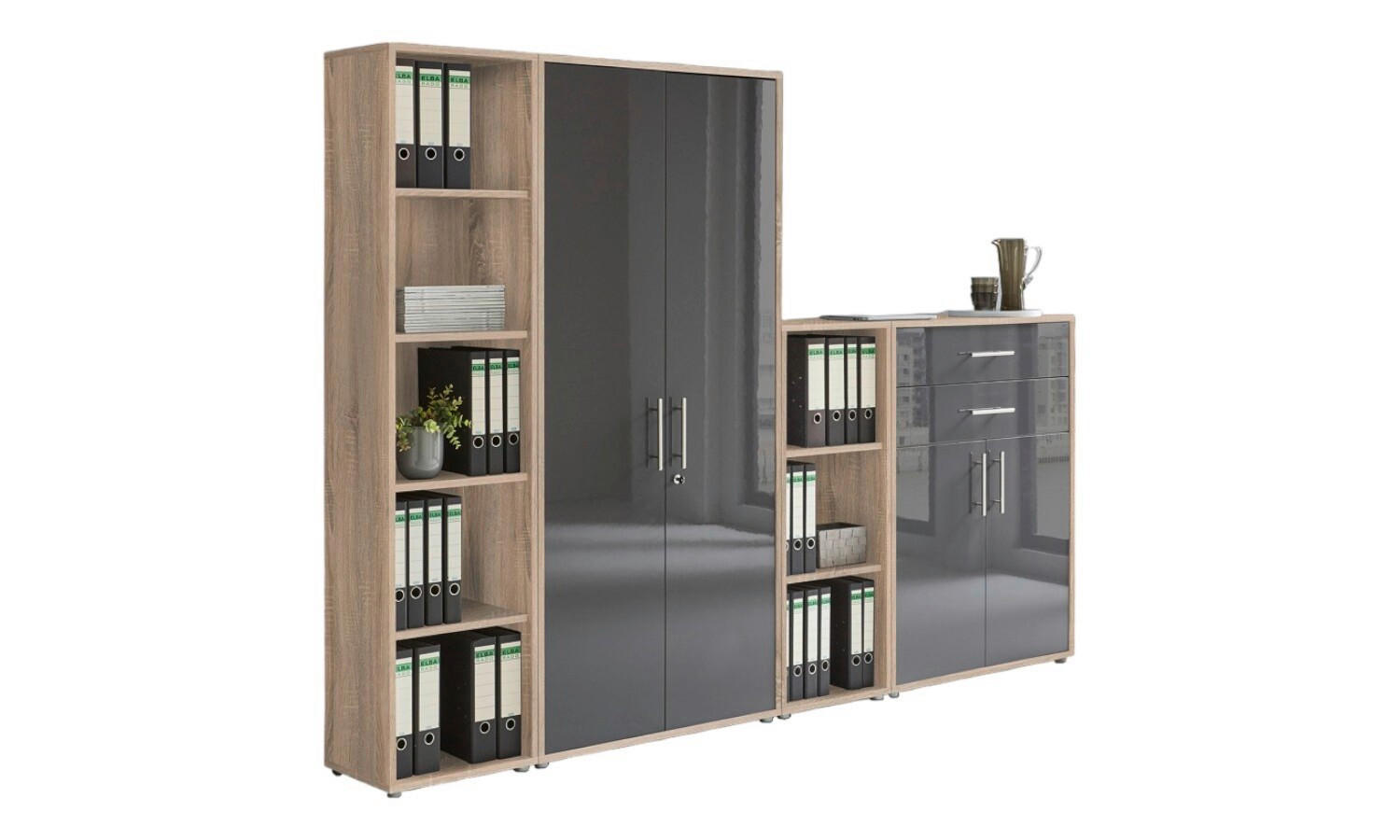 AKTENSCHRANK Sonoma Eiche, Anthrazit Hochglanz  - Anthrazit Hochglanz/Sonoma Eiche, MODERN, Holzwerkstoff (257/185,6/33cm) - MID.YOU