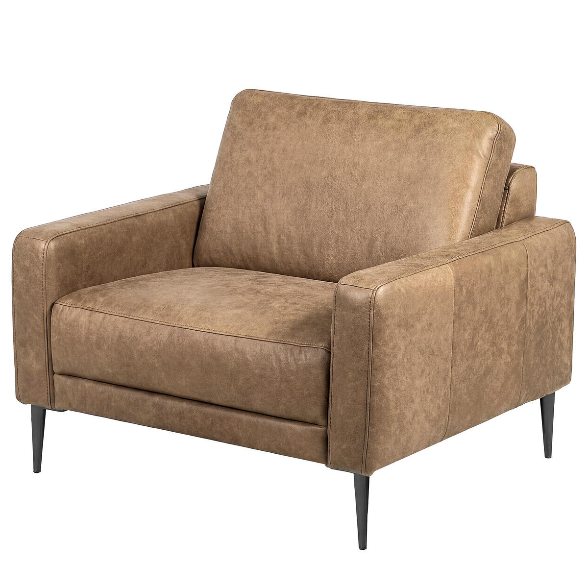 SESSEL 88/85/92 cm  in Lederlook Echtleder Hellbraun  - Hellbraun/Schwarzchrom, Design, Leder/Textil (88/85/92cm) - Livetastic