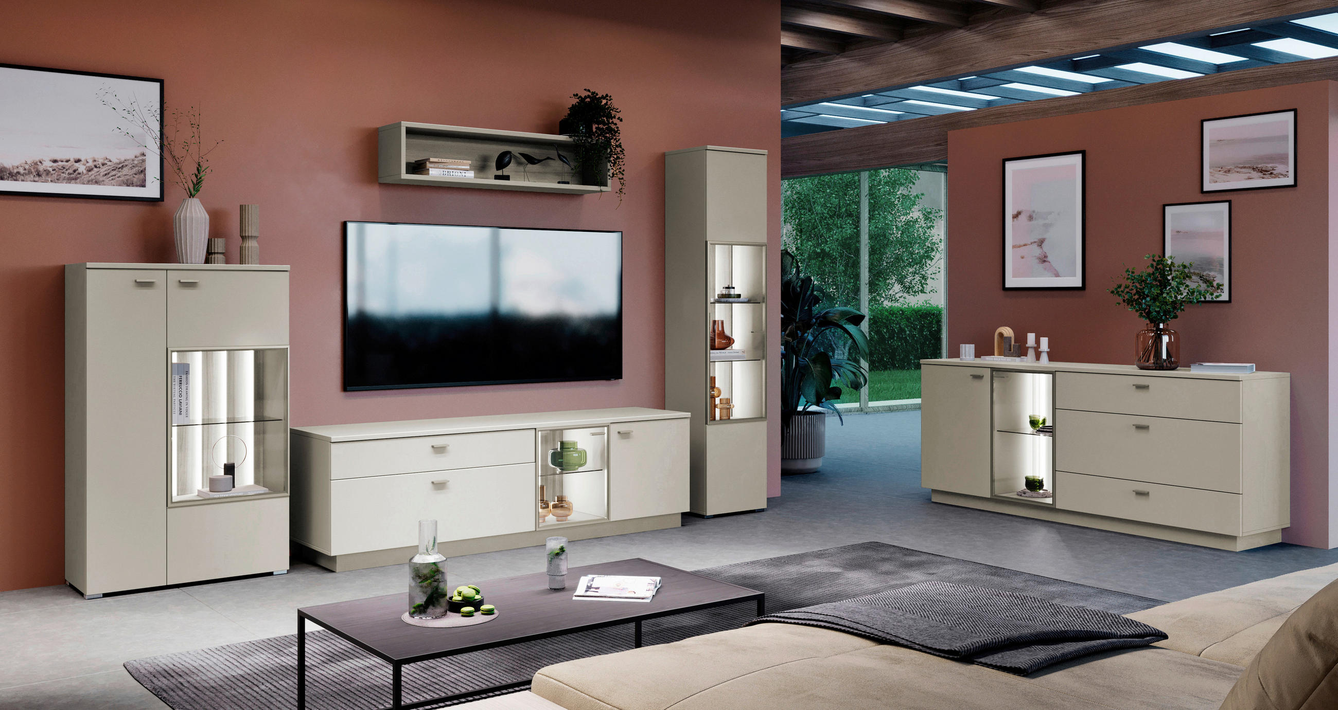HIGHBOARD  in 80/132/38 cm  - Beige/Silberfarben, Design, Glas/Holzwerkstoff (80/132/38cm) - Livetastic