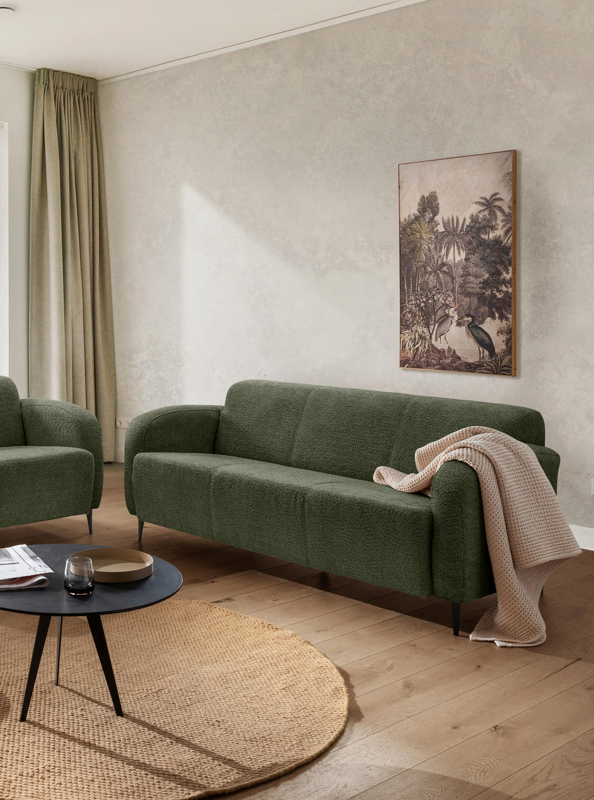 3-SITZER-SOFA in Bouclé Dunkelgrün  - Dunkelgrün/Schwarz, Modern, Textil/Metall (180/76/90cm) - Livetastic