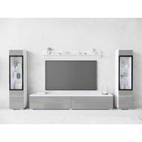 WOHNWAND 4-teilig  in Weiss, Grau Hochglanz  - Weiss/Grau Hochglanz, Trend, Glas/Holzwerkstoff (240/130/33cm) - P & B