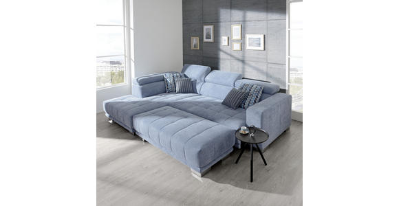 ECKSOFA in Mikrofaser Hellblau  - Chromfarben/Hellblau, Design, Textil/Metall (207/301cm) - Xora