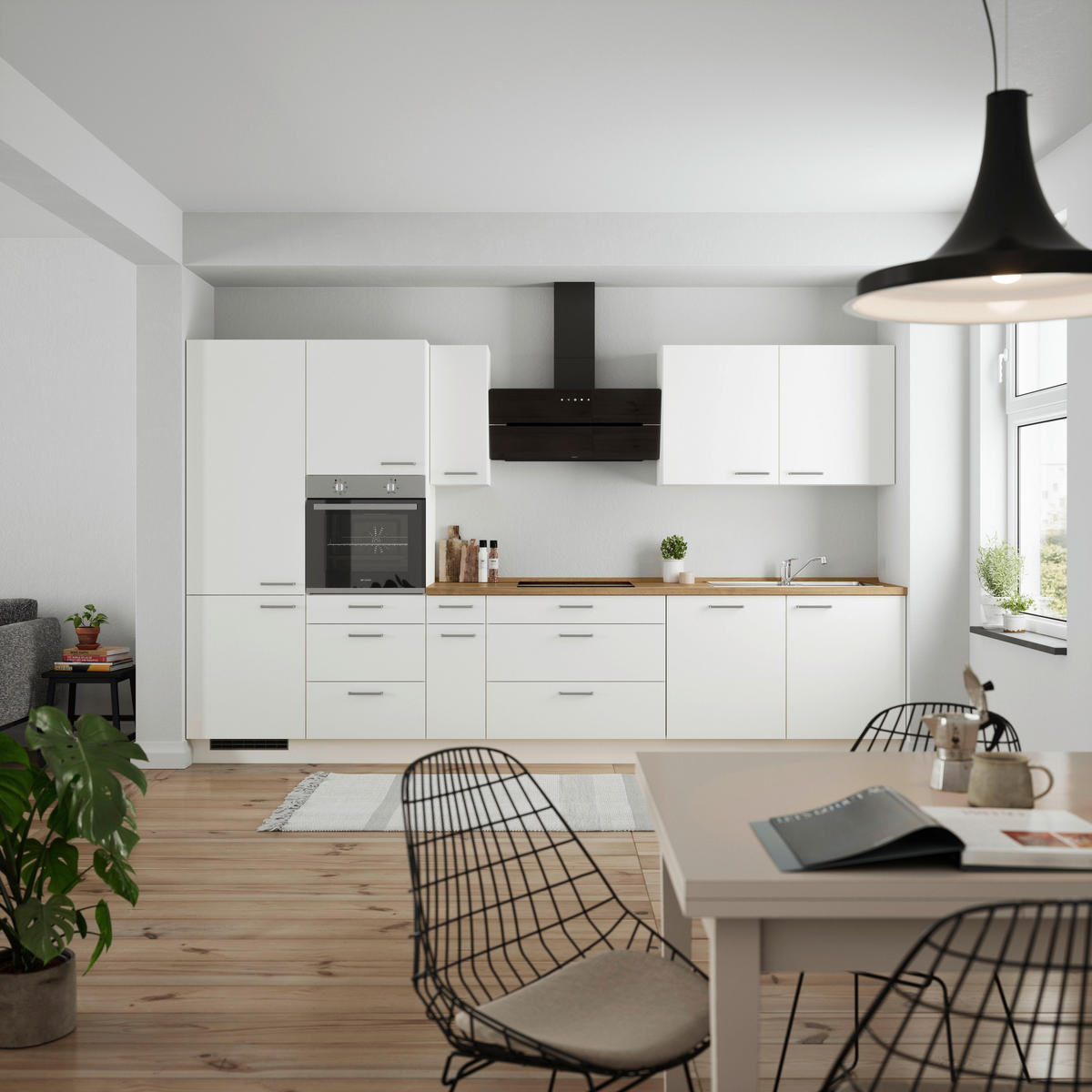KÜCHENBLOCK 360 cm   in Weiß, Eichefarben  - Edelstahlfarben/Eichefarben, MODERN, Holzwerkstoff/Metall (360cm) - Nobilia