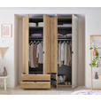 DREHTÜRENSCHRANK 180/225,5/57 cm 4-türig Eichefarben  - Eichefarben/Schwarz, KONVENTIONELL, Glas/Holzwerkstoff (180/225,5/57cm) - Xora