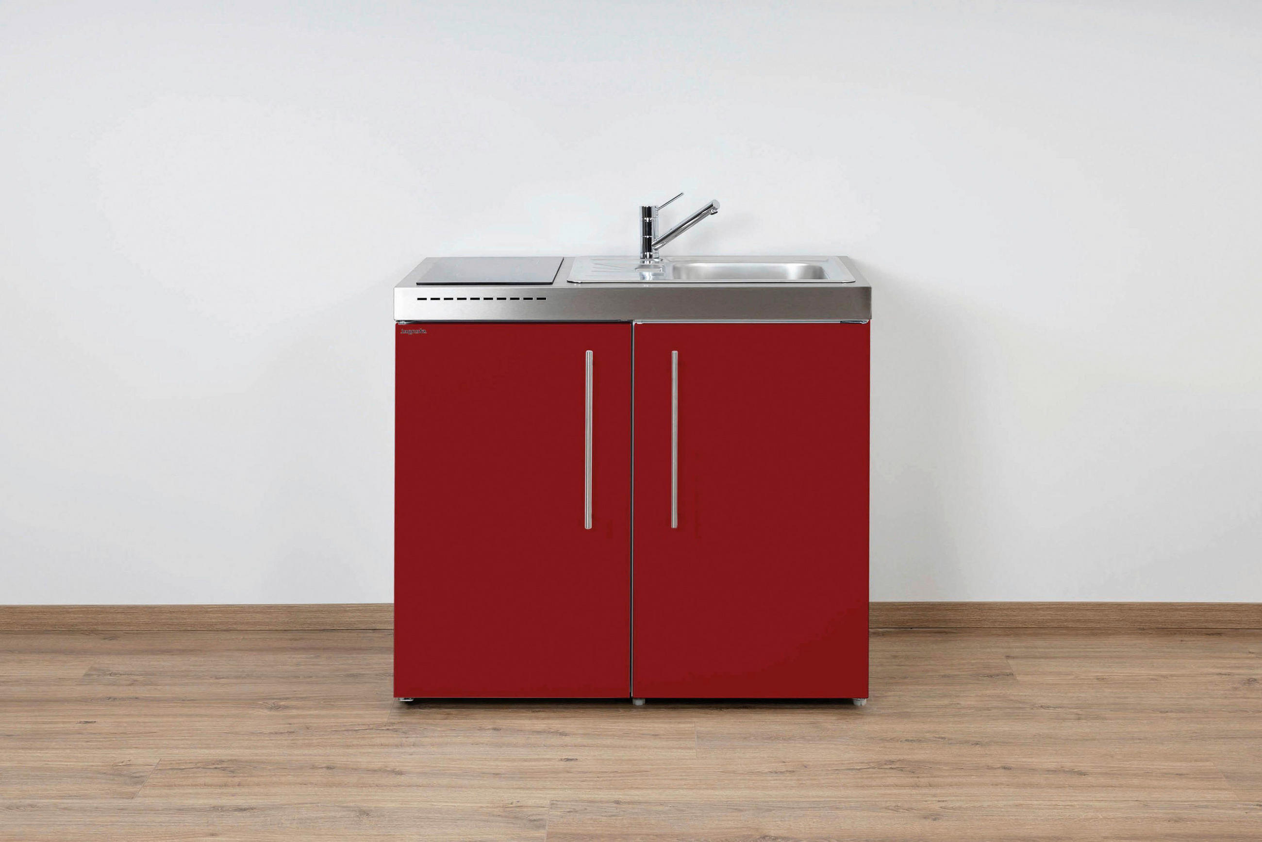 MINIKÜCHE  100/89/60 cm  in Bordeaux  - Edelstahlfarben/Bordeaux, Basics, Metall (100/89/60cm)